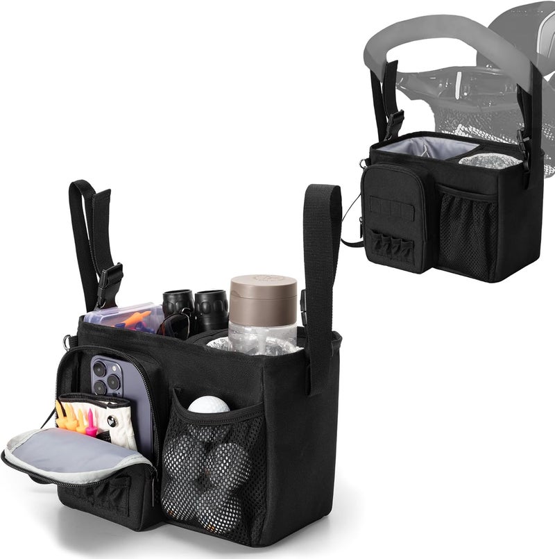 PGmoon Golf Push Cart Organizer Bag with Insulated Cup Holder and Multi-Pockets, Fits Most Carts - Image 1